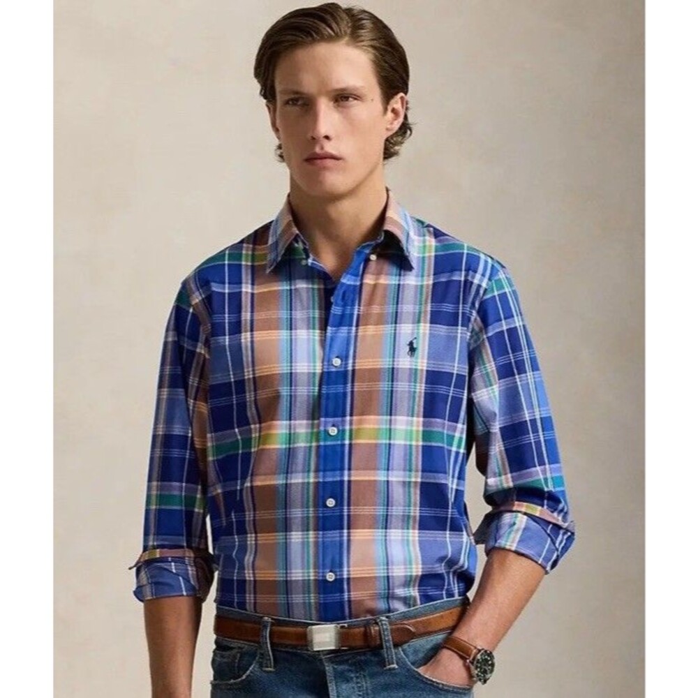 Polo Ralph Lauren Men Classic-Fit‎ Stretch Long Sleeve Blue/orange NWT $125 XS